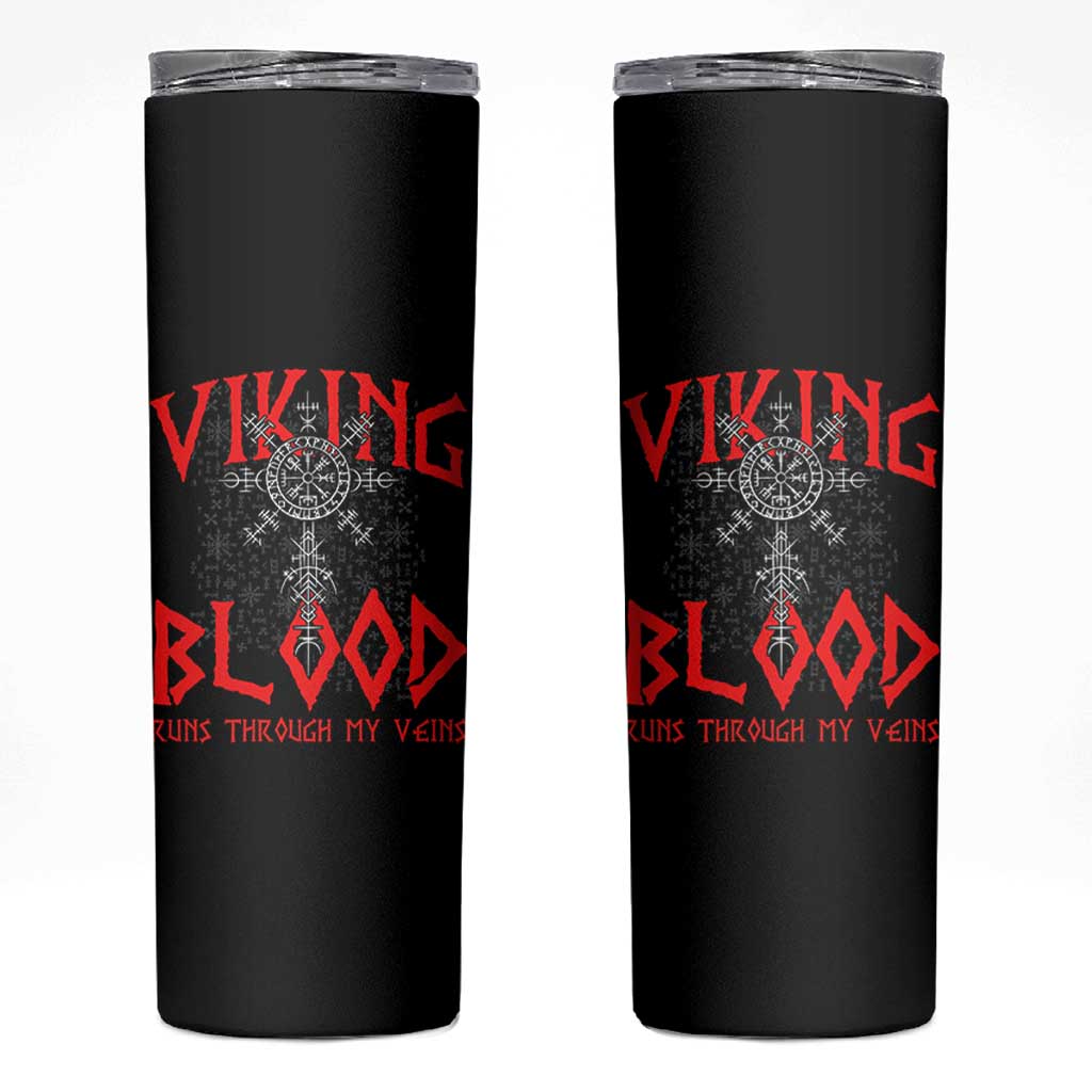 Viking Blood Runs Through My Veins Skinny Tumbler Compass Vegvisir Nordic Rune Celtic