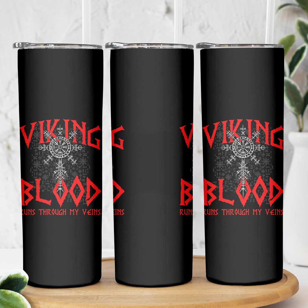 Viking Blood Runs Through My Veins Skinny Tumbler Compass Vegvisir Nordic Rune Celtic