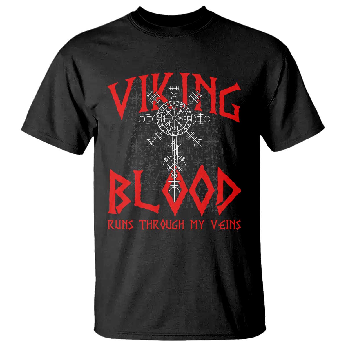 Viking Blood Runs Through My Veins T Shirt Compass Vegvisir Nordic Rune Celtic