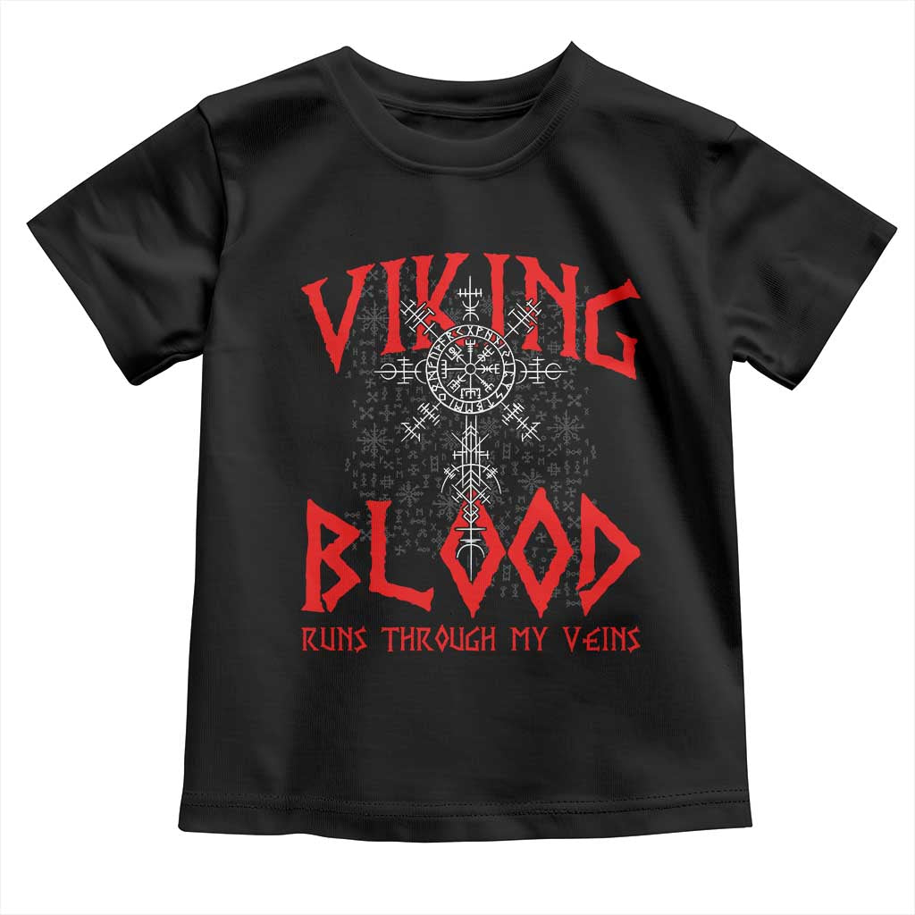 Viking Blood Runs Through My Veins Toddler T Shirt Compass Vegvisir Nordic Rune Celtic