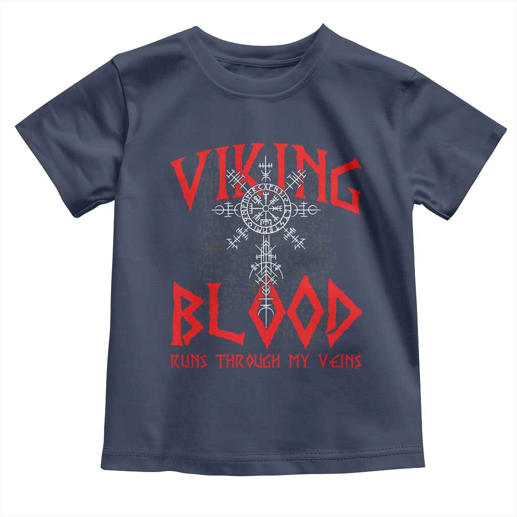 Viking Blood Runs Through My Veins Toddler T Shirt Compass Vegvisir Nordic Rune Celtic