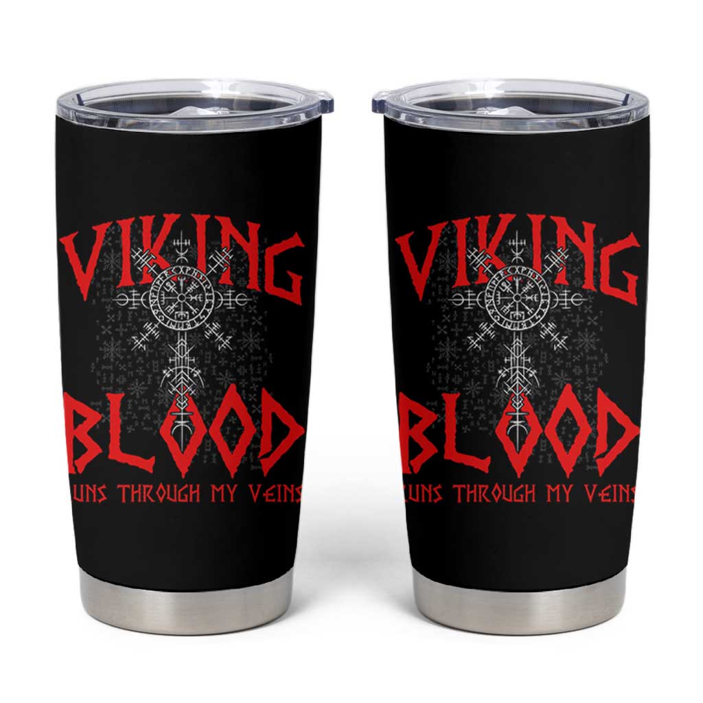 Viking Blood Runs Through My Veins Tumbler Cup Compass Vegvisir Nordic Rune Celtic