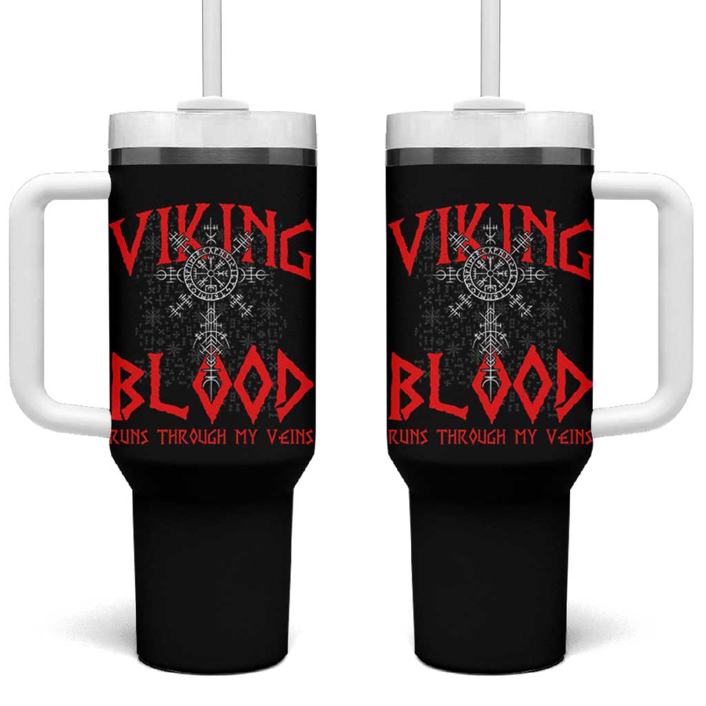 Viking Blood Runs Through My Veins Tumbler With Handle Compass Vegvisir Nordic Rune Celtic