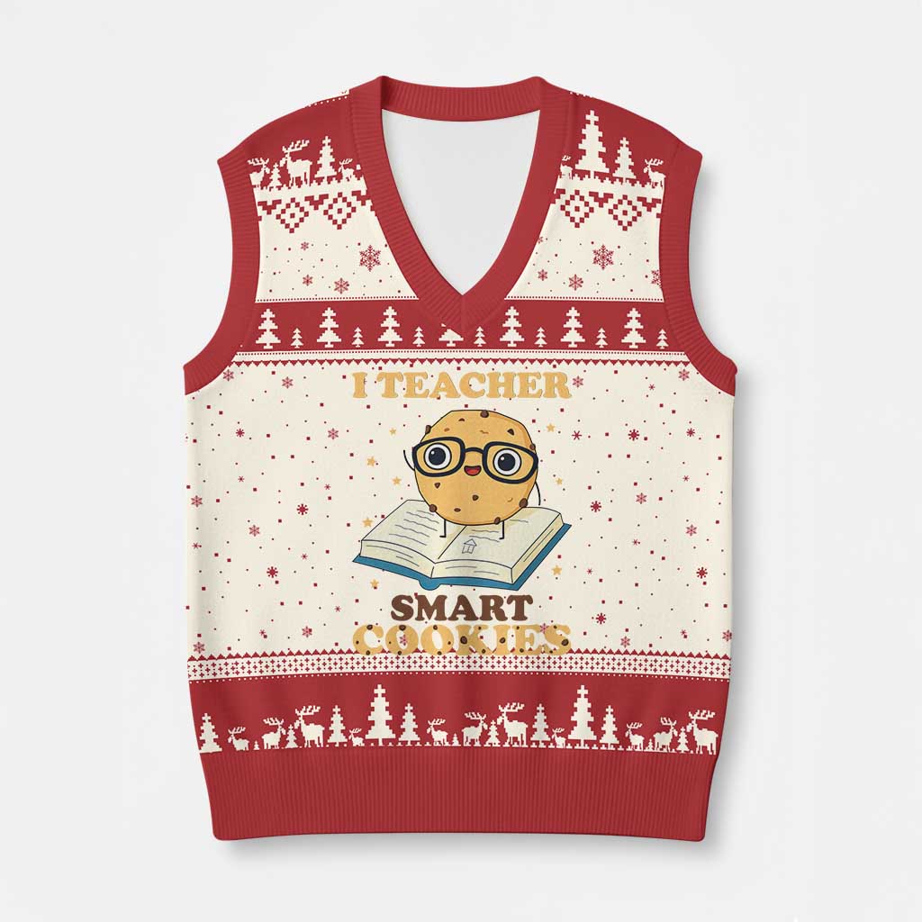 I Teach Smart Cookies V-Neck Knit Sweater Vest Funny Teacher - Wonder Print Shop