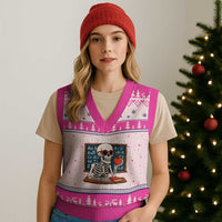 I Will Just Wait Until It Is Quite V-Neck Knit Sweater Vest Funny Skeleton Teacher - Wonder Print Shop