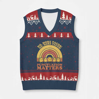 Funny Taco English Teacher V-Neck Knit Sweater Vest No More Tacos Punctuation Matters - Wonder Print Shop