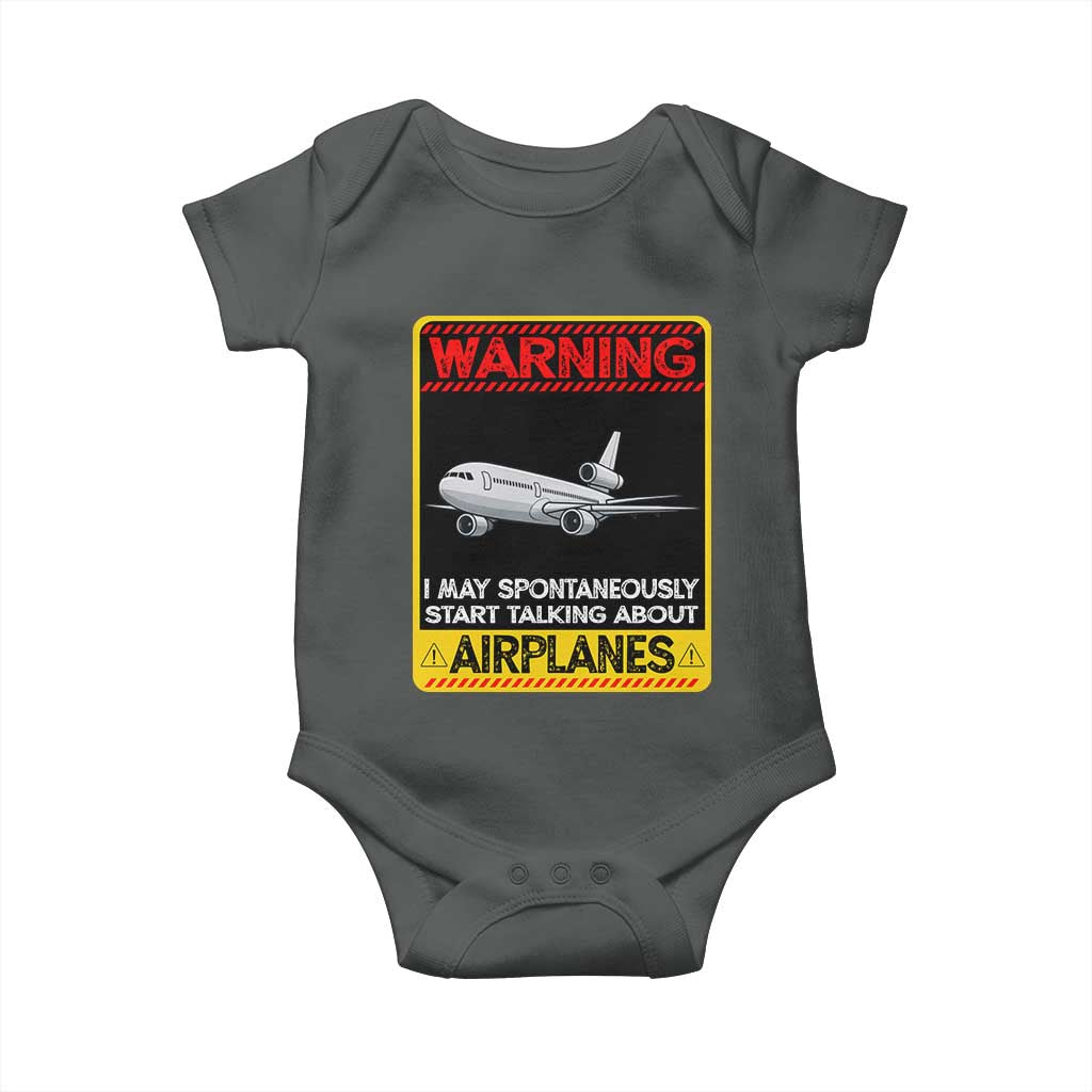 Funny Pilot Baby Onesie Warning May Spontaneously Talk About Airplanes - Wonder Print Shop