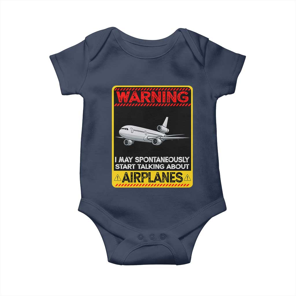 Funny Pilot Baby Onesie Warning May Spontaneously Talk About Airplanes - Wonder Print Shop