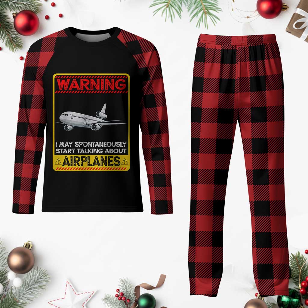 Funny Pilot Plaid Pajama Set Warning May Spontaneously Talk About Airplanes - Wonder Print Shop