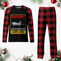 Funny Pilot Plaid Pajama Set Warning May Spontaneously Talk About Airplanes - Wonder Print Shop