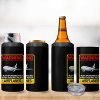 Funny Pilot 4 in 1 Can Cooler Tumbler Warning May Spontaneously Talk About Airplanes - Wonder Print Shop