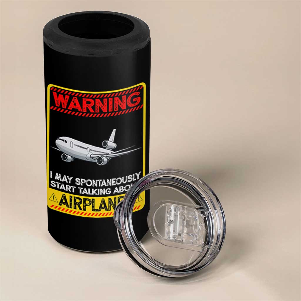 Funny Pilot 4 in 1 Can Cooler Tumbler Warning May Spontaneously Talk About Airplanes - Wonder Print Shop