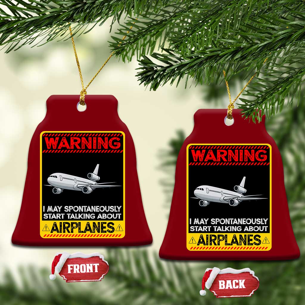 Funny Pilot Ceramic Ornament Warning May Spontaneously Talk About Airplanes - Wonder Print Shop