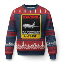 Funny Pilot Ugly Christmas Sweater Warning May Spontaneously Talk About Airplanes - undefined