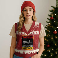 Funny Pilot V-Neck Knit Sweater Vest Warning May Spontaneously Talk About Airplanes - Wonder Print Shop