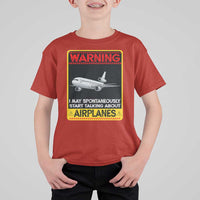 Funny Pilot T Shirt For Kid Warning May Spontaneously Talk About Airplanes - Wonder Print Shop