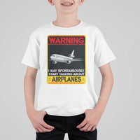 Funny Pilot T Shirt For Kid Warning May Spontaneously Talk About Airplanes - Wonder Print Shop