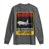Funny Pilot Long Sleeve Shirt Warning May Spontaneously Talk About Airplanes - Wonder Print Shop