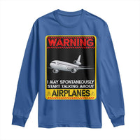 Funny Pilot Long Sleeve Shirt Warning May Spontaneously Talk About Airplanes - Wonder Print Shop
