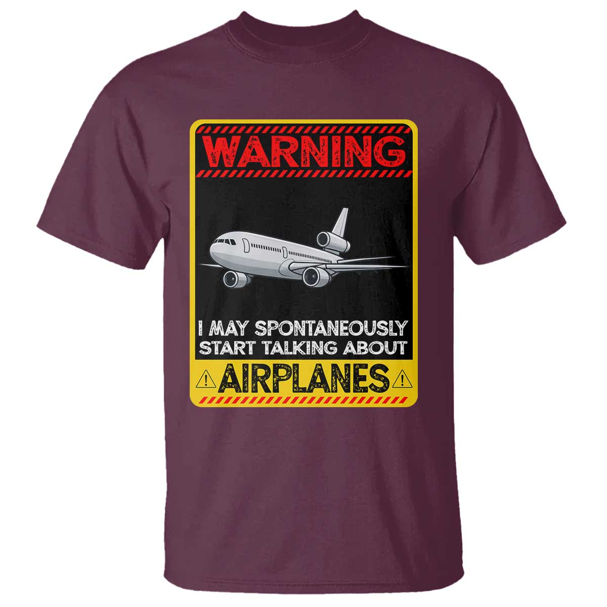 Funny Pilot T Shirt Warning May Spontaneously Talk About Airplanes - Wonder Print Shop