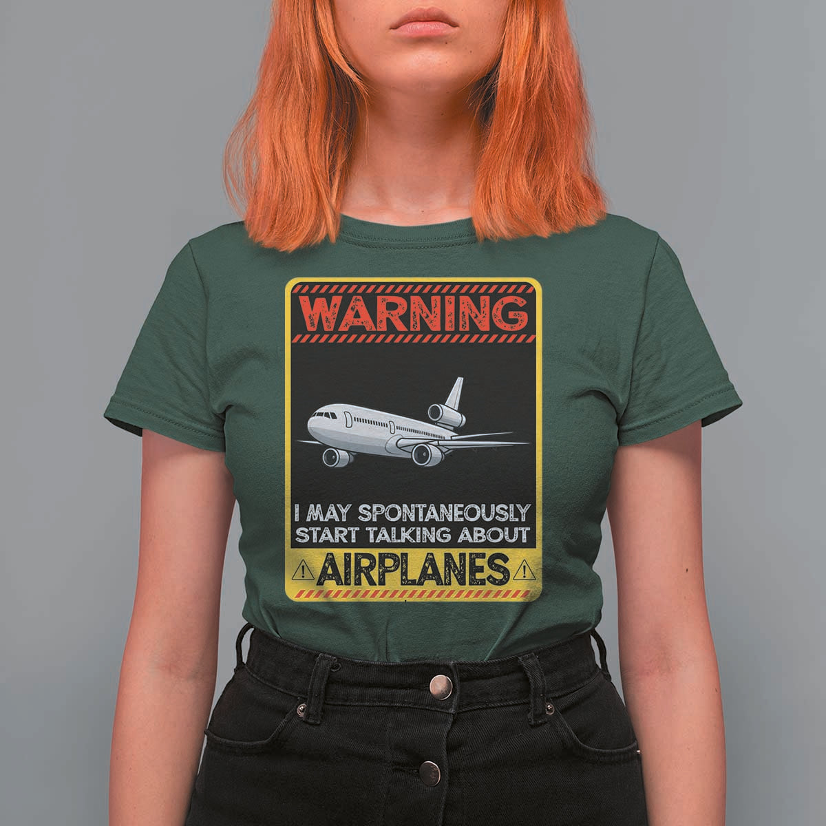 Funny Pilot T Shirt For Women Warning May Spontaneously Talk About Airplanes - Wonder Print Shop