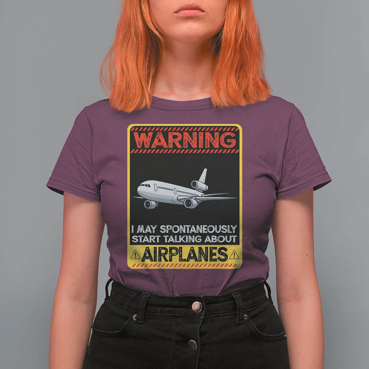 Funny Pilot T Shirt For Women Warning May Spontaneously Talk About Airplanes - Wonder Print Shop