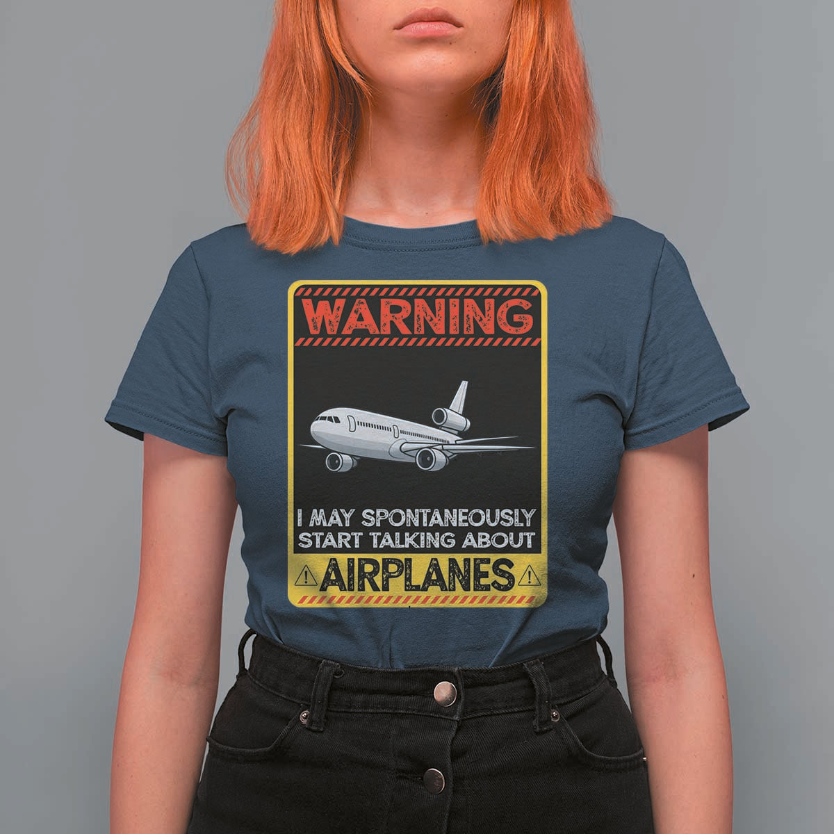 Funny Pilot T Shirt For Women Warning May Spontaneously Talk About Airplanes - Wonder Print Shop