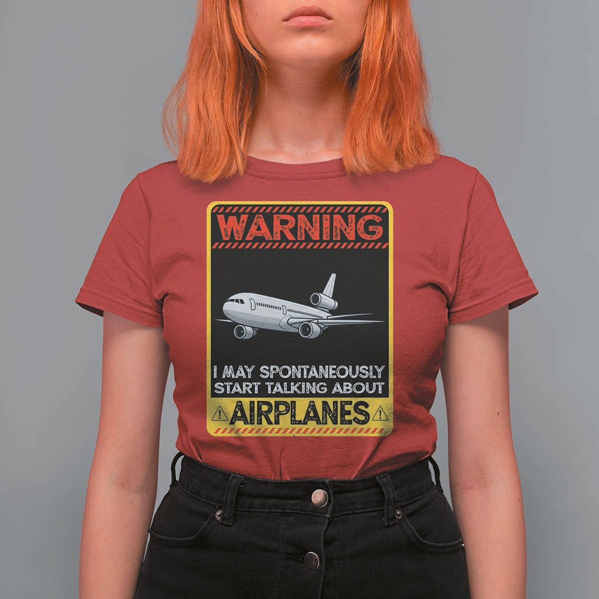 Funny Pilot T Shirt For Women Warning May Spontaneously Talk About Airplanes - Wonder Print Shop