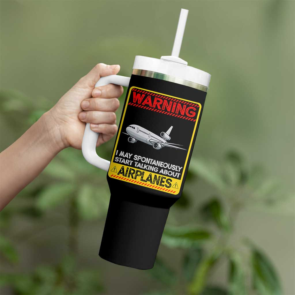 Funny Pilot Tumbler With Handle Warning May Spontaneously Talk About Airplanes - Wonder Print Shop