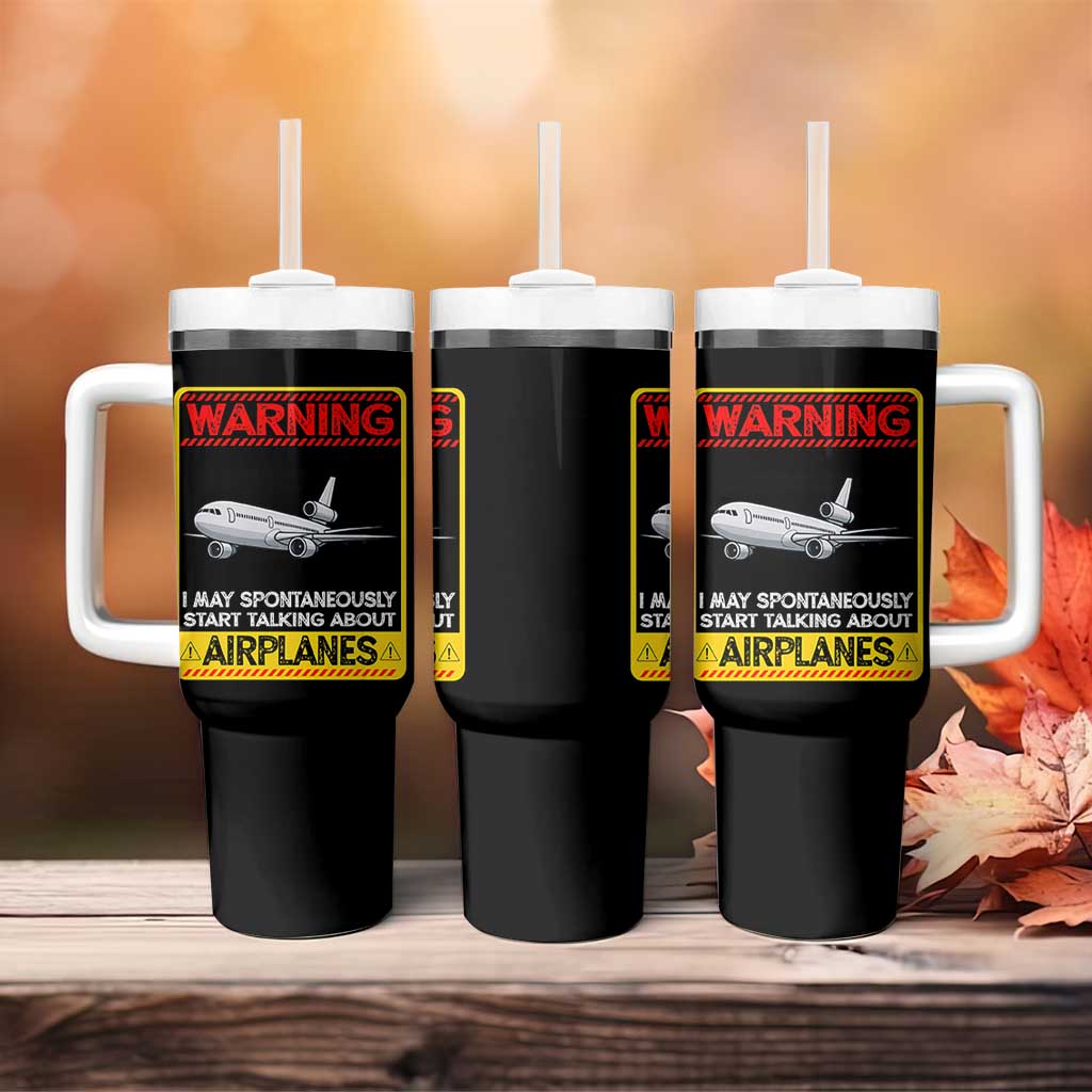 Funny Pilot Tumbler With Handle Warning May Spontaneously Talk About Airplanes - Wonder Print Shop