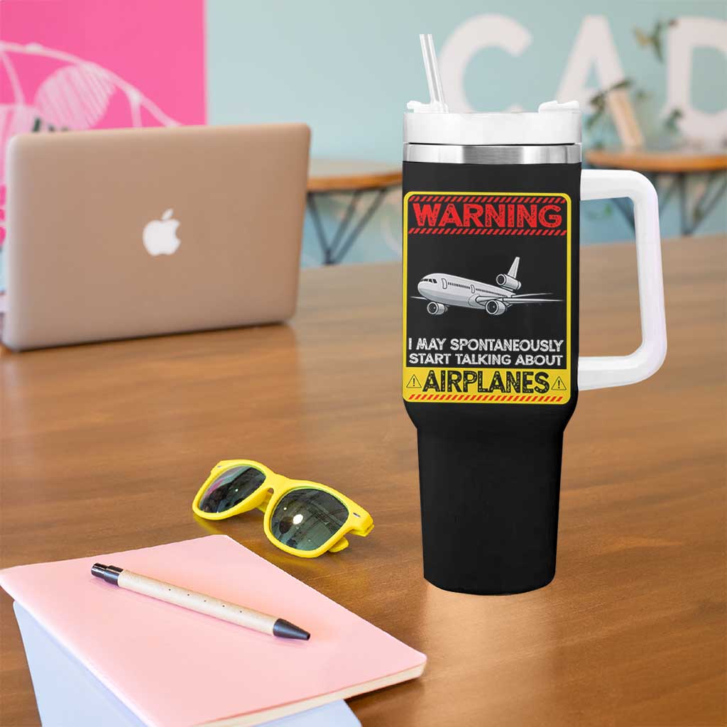 Funny Pilot Tumbler With Handle Warning May Spontaneously Talk About Airplanes - Wonder Print Shop