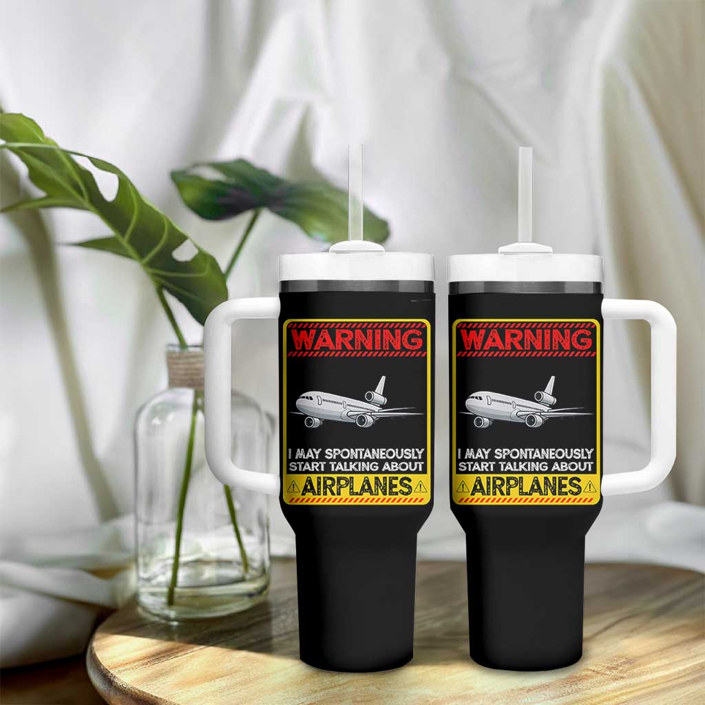 Funny Pilot Tumbler With Handle Warning May Spontaneously Talk About Airplanes - Wonder Print Shop