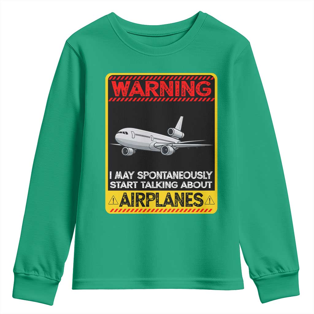 Funny Pilot Youth Sweatshirt Warning May Spontaneously Talk About Airplanes - Wonder Print Shop
