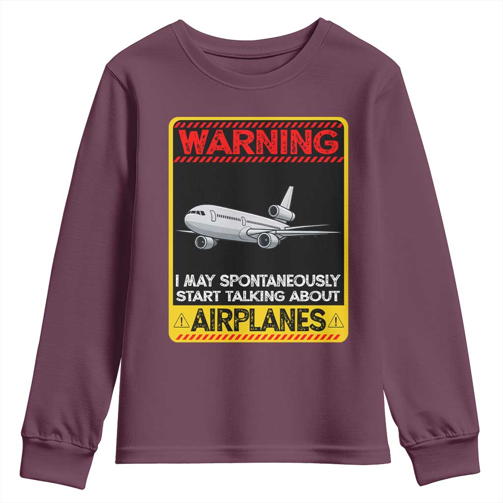 Funny Pilot Youth Sweatshirt Warning May Spontaneously Talk About Airplanes - Wonder Print Shop