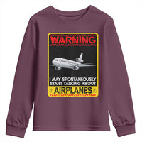 Funny Pilot Youth Sweatshirt Warning May Spontaneously Talk About Airplanes - Wonder Print Shop