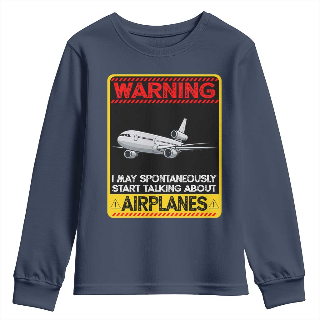 Funny Pilot Youth Sweatshirt Warning May Spontaneously Talk About Airplanes - Wonder Print Shop