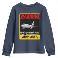 Funny Pilot Youth Sweatshirt Warning May Spontaneously Talk About Airplanes - Wonder Print Shop
