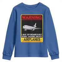 Funny Pilot Youth Sweatshirt Warning May Spontaneously Talk About Airplanes - Wonder Print Shop