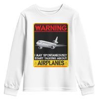 Funny Pilot Youth Sweatshirt Warning May Spontaneously Talk About Airplanes - Wonder Print Shop