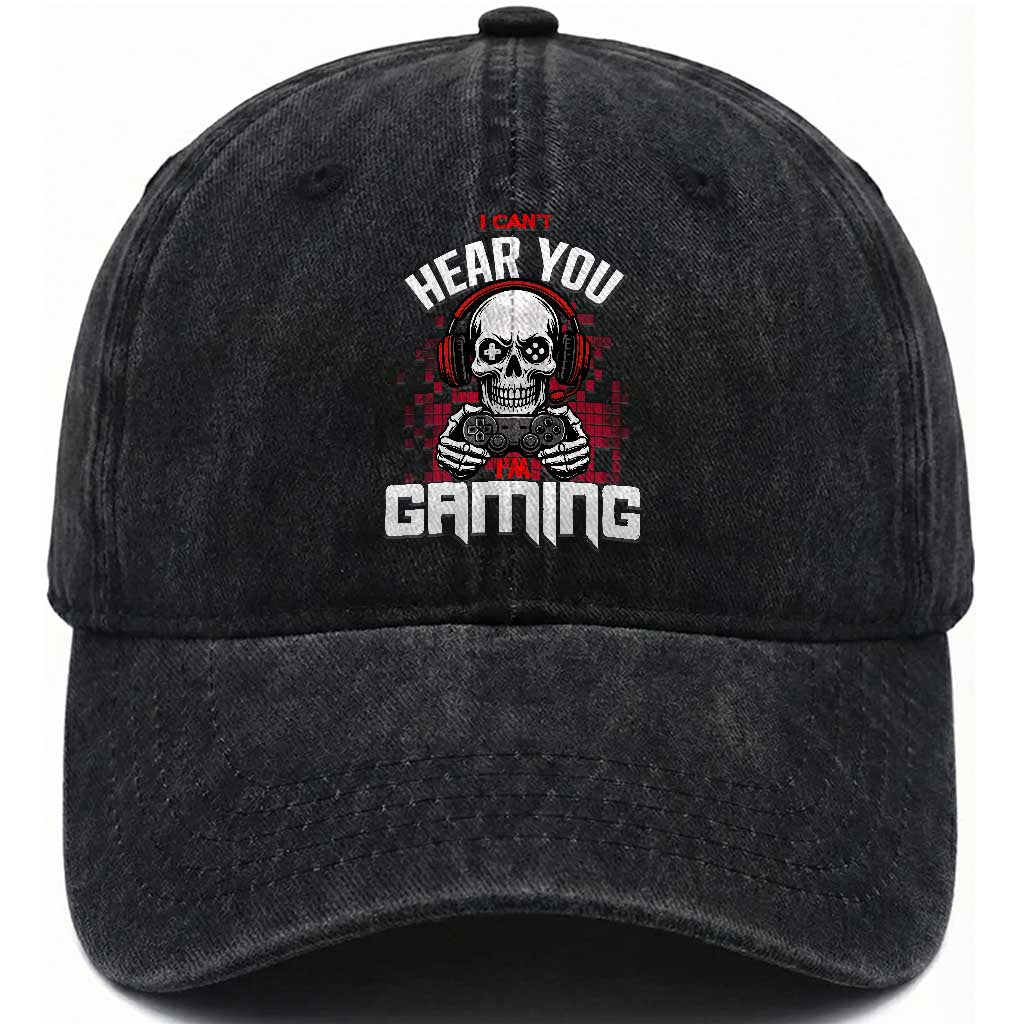 Funny Skeleton Gaming Washed Cotton Baseball Cap Can Not Hear You I Am Gaming Video Game