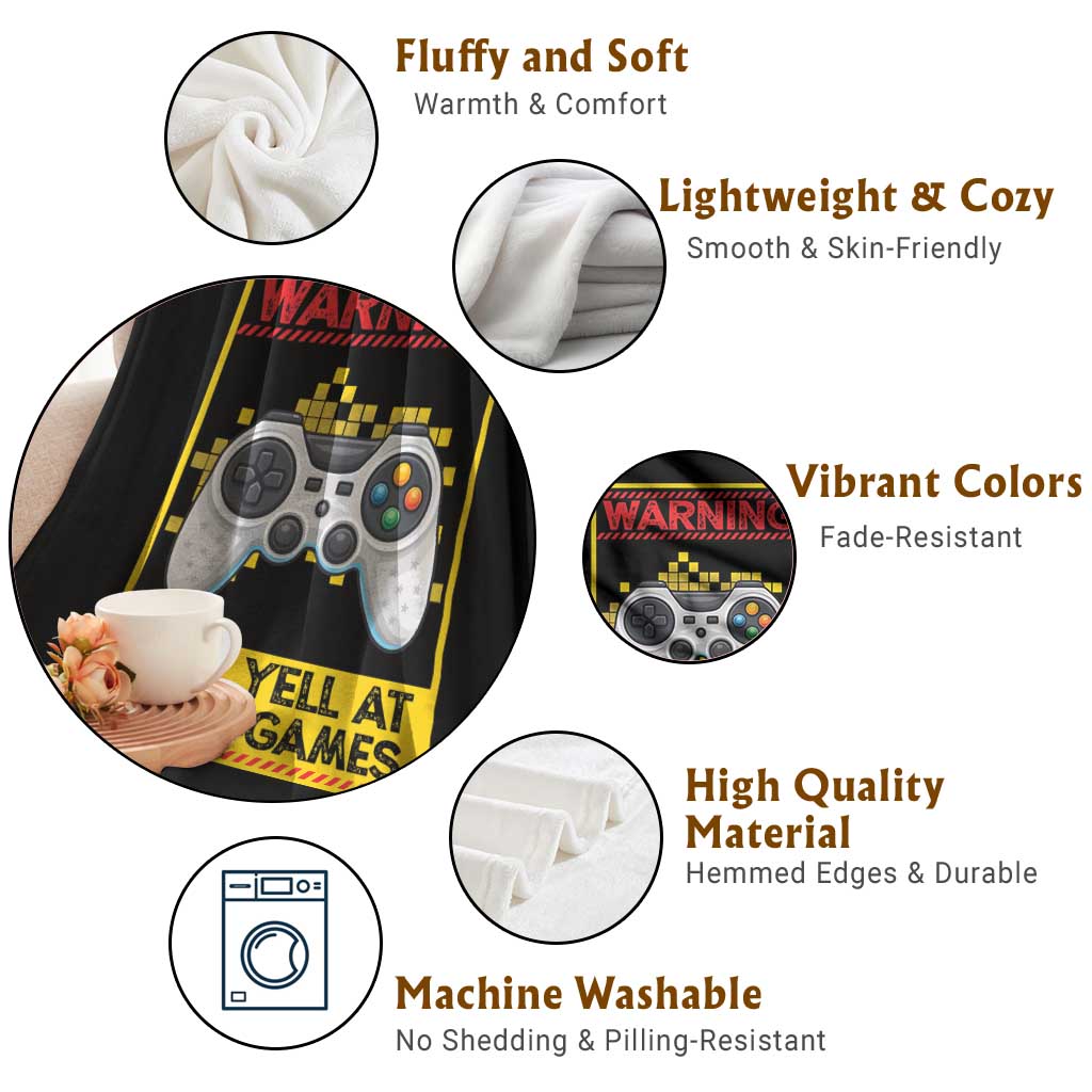 Funny Video Gamer Throw Blanket Warning May Yell At Video Games - Wonder Print Shop