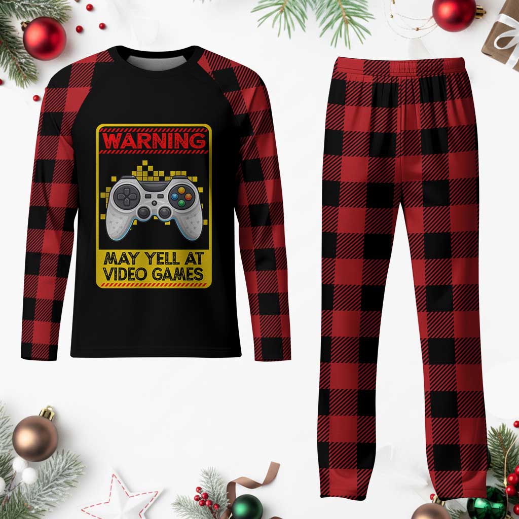 Funny Video Gamer Plaid Pajama Set Warning May Yell At Video Games - Wonder Print Shop