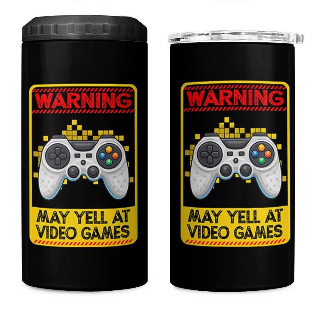 Funny Video Gamer 4 in 1 Can Cooler Tumbler Warning May Yell At Video Games - Wonder Print Shop