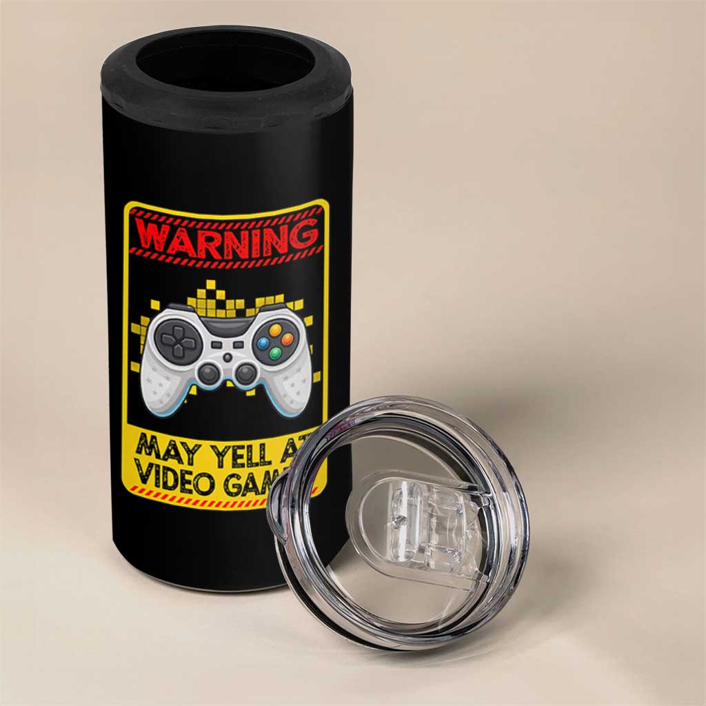 Funny Video Gamer 4 in 1 Can Cooler Tumbler Warning May Yell At Video Games - Wonder Print Shop