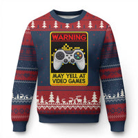 Funny Video Gamer Ugly Christmas Sweater Warning May Yell At Video Games - Wonder Print Shop