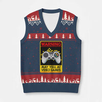 Funny Video Gamer V-Neck Knit Sweater Vest Warning May Yell At Video Games - Wonder Print Shop