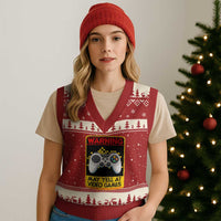 Funny Video Gamer V-Neck Knit Sweater Vest Warning May Yell At Video Games - Wonder Print Shop