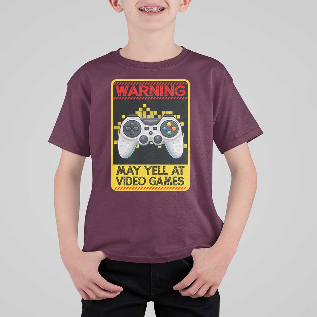 Funny Video Gamer T Shirt For Kid Warning May Yell At Video Games - Wonder Print Shop