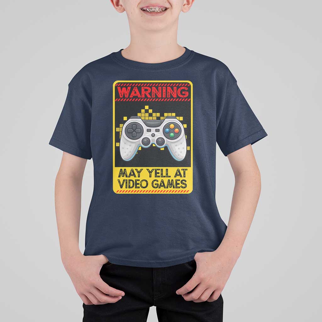 Funny Video Gamer T Shirt For Kid Warning May Yell At Video Games - Wonder Print Shop
