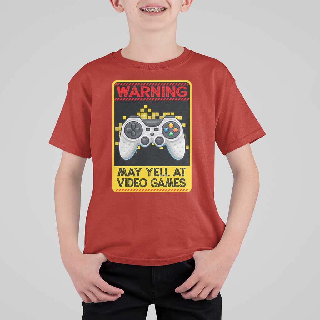 Funny Video Gamer T Shirt For Kid Warning May Yell At Video Games - Wonder Print Shop